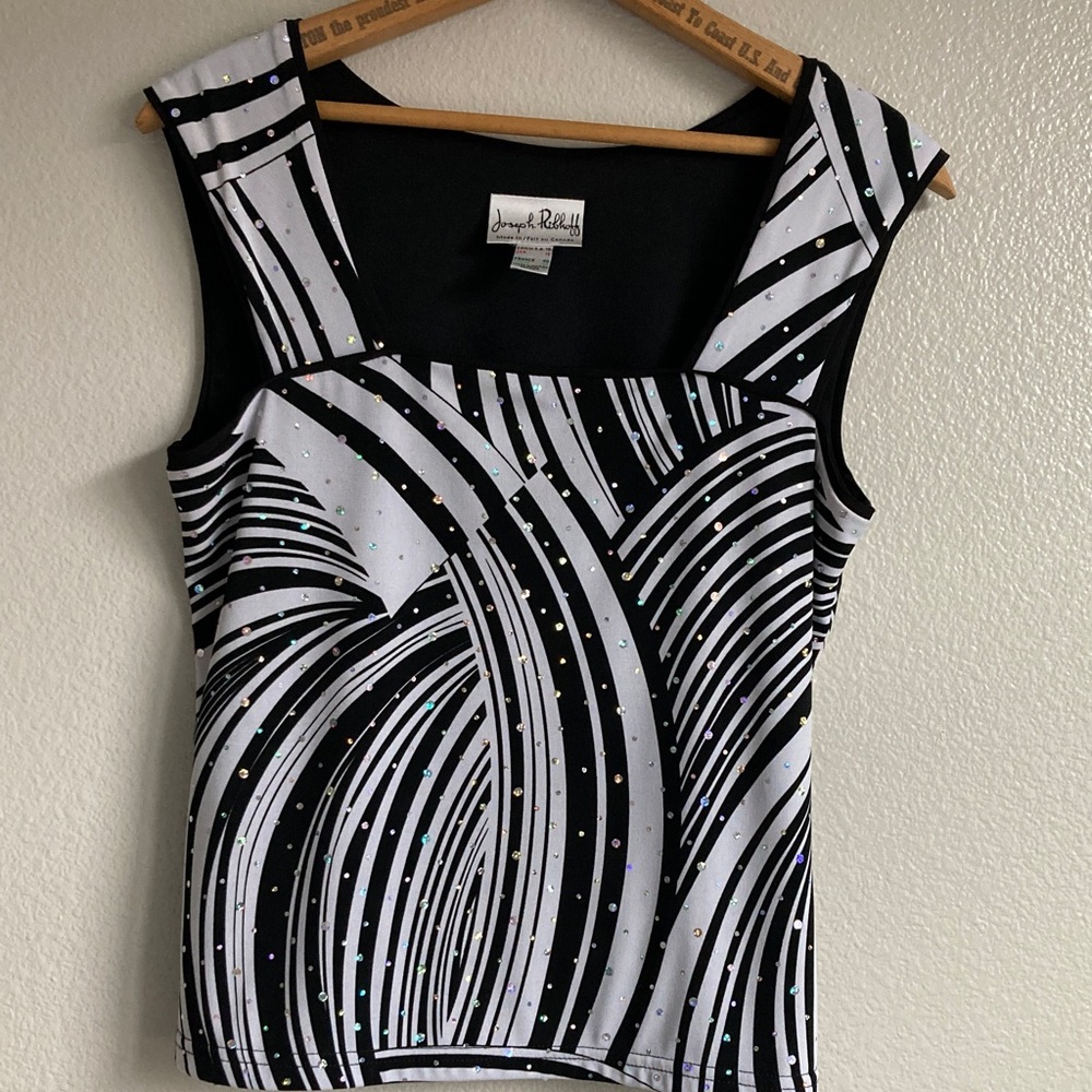 Joseph Ribkoff Vintage Y2K 90s Black and White Patterned sleeveless top sz 10